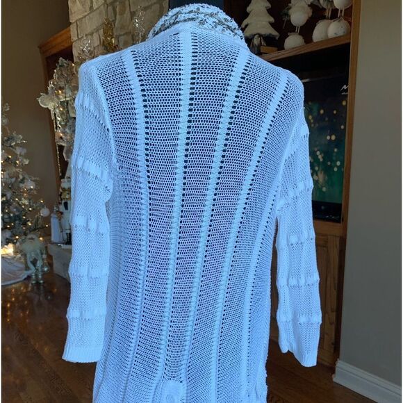 White Open Crocheted Beads Cardigan Sweater - Picture 3 of 15